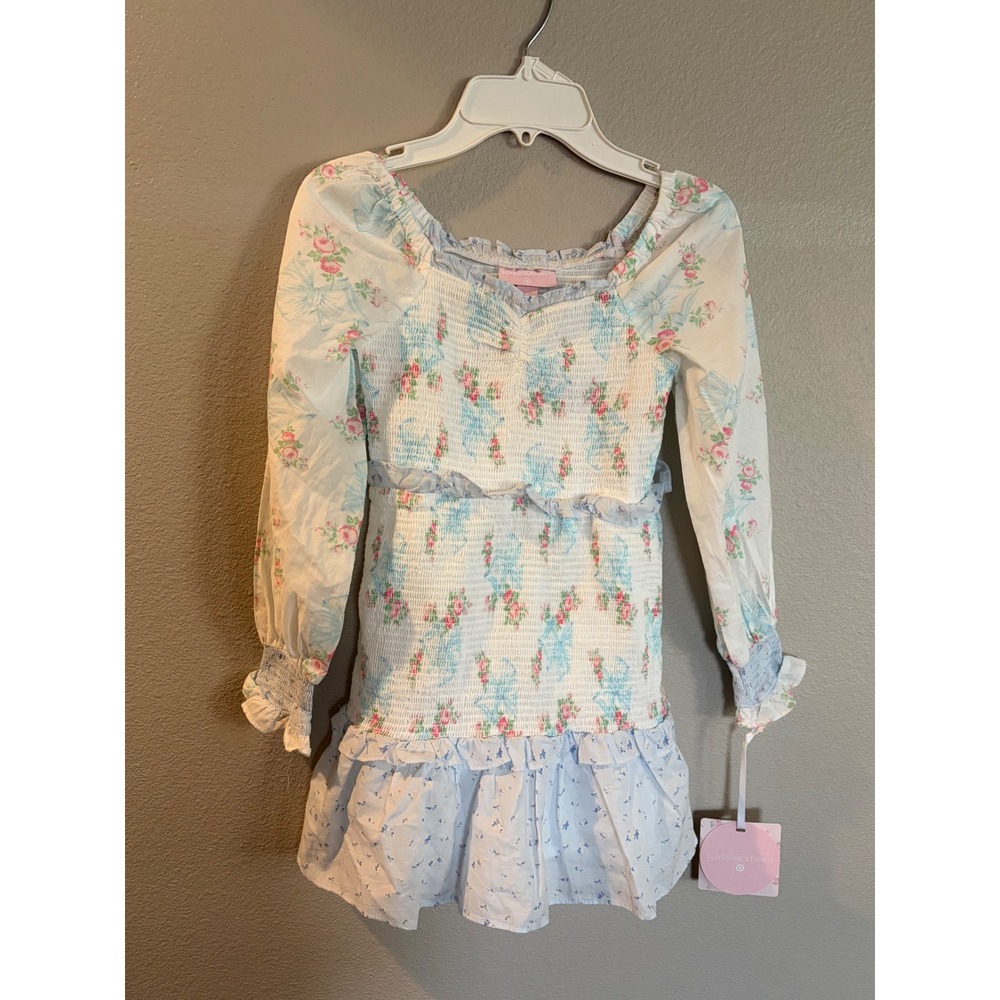LoveShackFancy Target Girls Floral Smocked Dress Blue Pink White Size 8 NWT